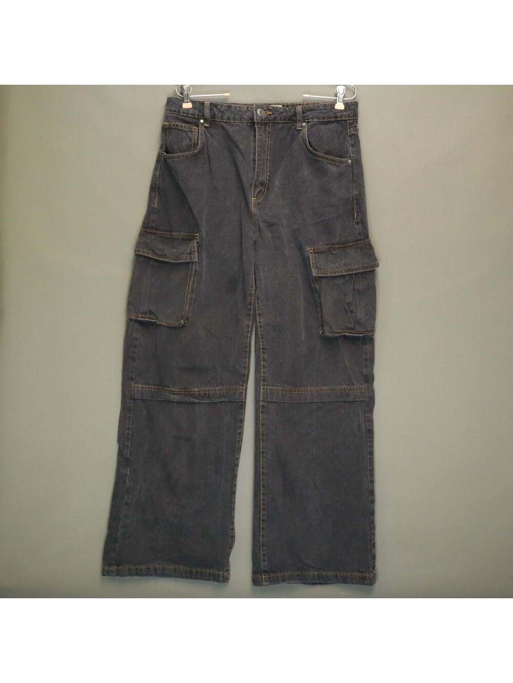 Cotton On Curvy Cargo Black Denim Jeans Womens Size 32 High Rise Wide Leg Pants